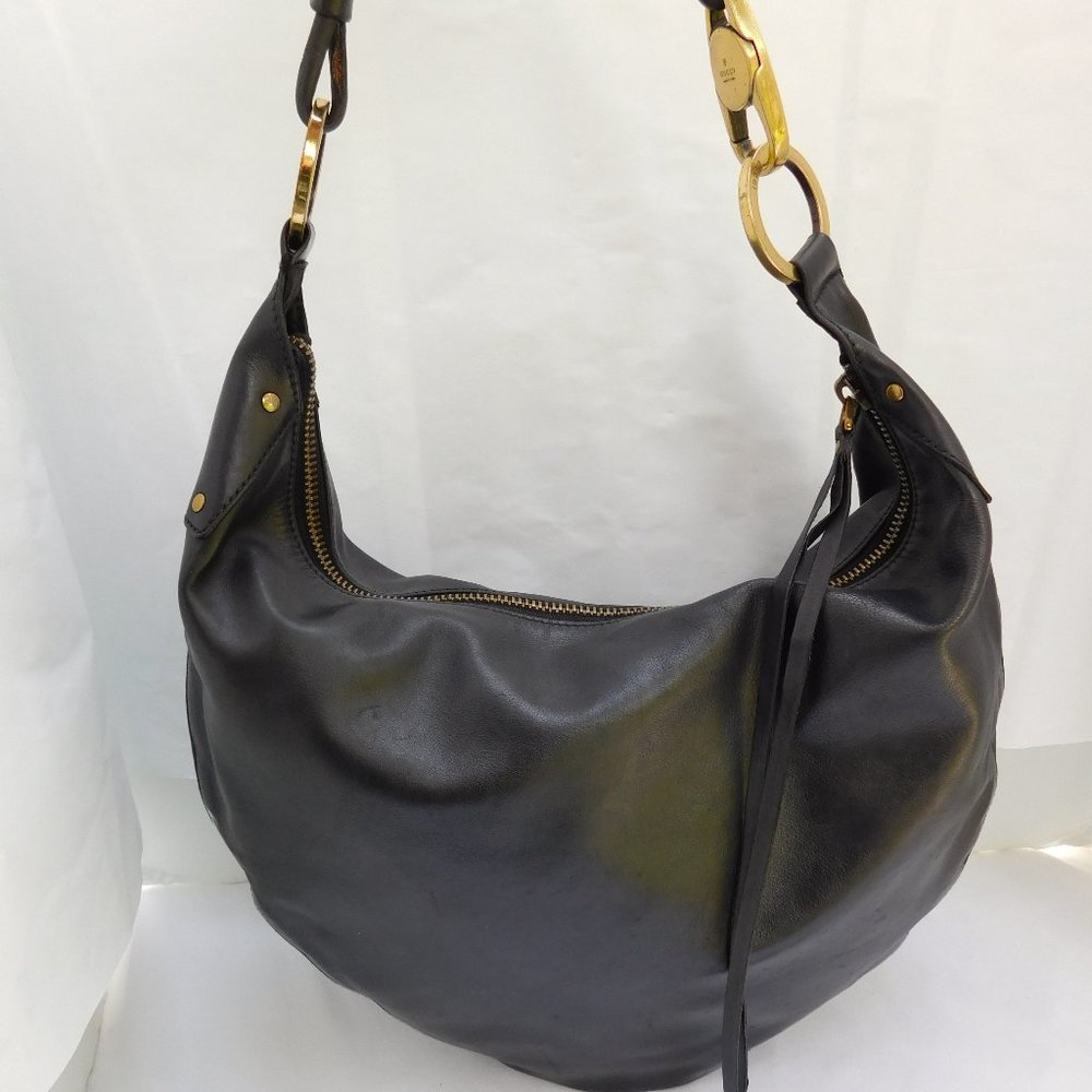 Gucci Black Leather Hobo Bag with Gold Accents - Picture 5 of 16